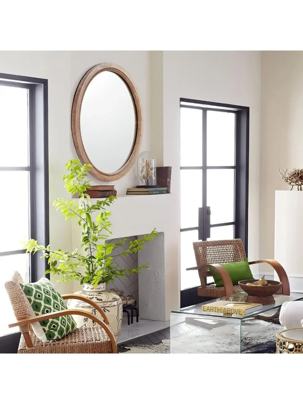 18” Round Wood Mirror - Farmhouse Style Circle Wall Decor for Boho Bathroom